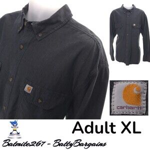 Carhartt Shirt Mens XL Charcoal Gray Button Up Relaxed Fit Dual Pocket FREE SHIP